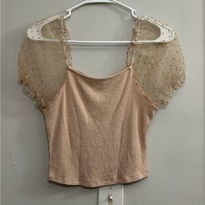 Vintage Altar'd State Beige Blouse with Sheer Sleeves